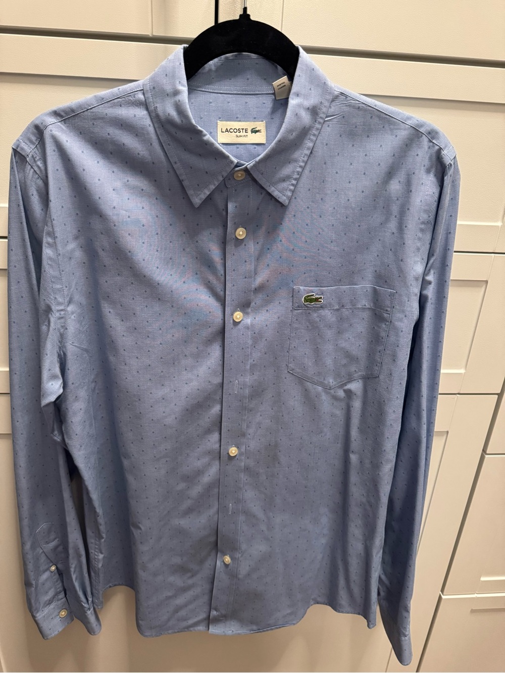 Rare Lacoste Slim Fit Button- Down Dress Shirt Blue Dot Pattern Men’s Medium